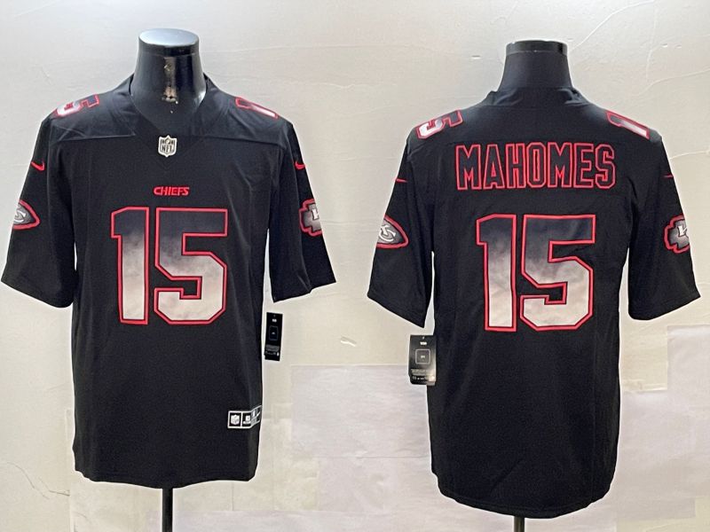 Men Kansas City Chiefs #15 Mahomes Black Nike Smoke Fashion 2024 Limited NFL Jersey style 1